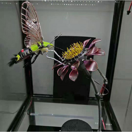 steampunk bee gather honey on a flower bugs 3d metal  assembled model kits