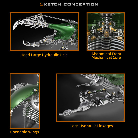 large dynastes hercules beetle with long horn 3d metal model kits assembly insect