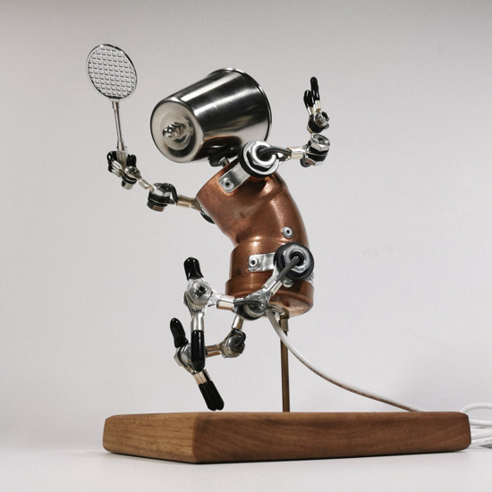 steampunk robot home decoration badminton player peter