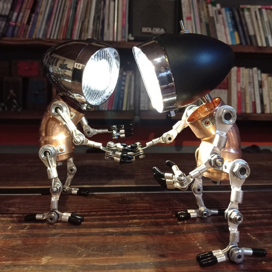 industrial style table lamp man figure 3d steampunk handmade metal models with light