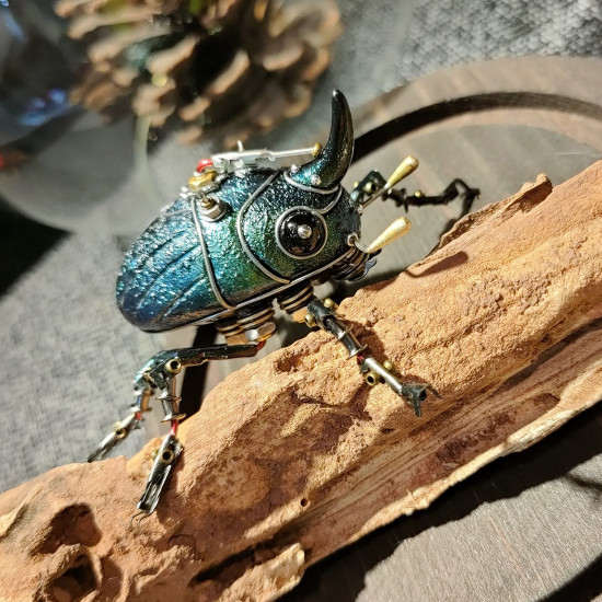 little green beetle steampunk insect metal bug model