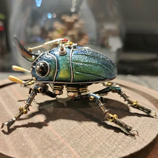 little green beetle steampunk insect metal bug model