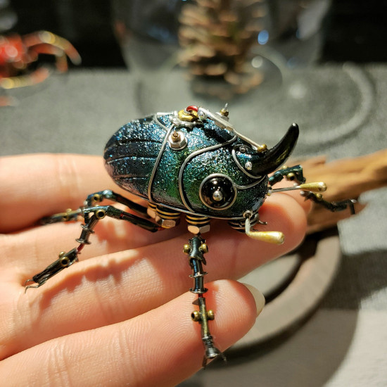 little green beetle steampunk insect metal bug model