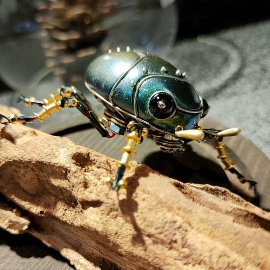 little green beetle steampunk insect metal bug model