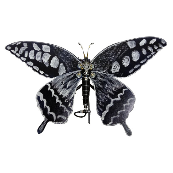 mechanical metal black and white butterfly steampunk insect sculpture art  assembled