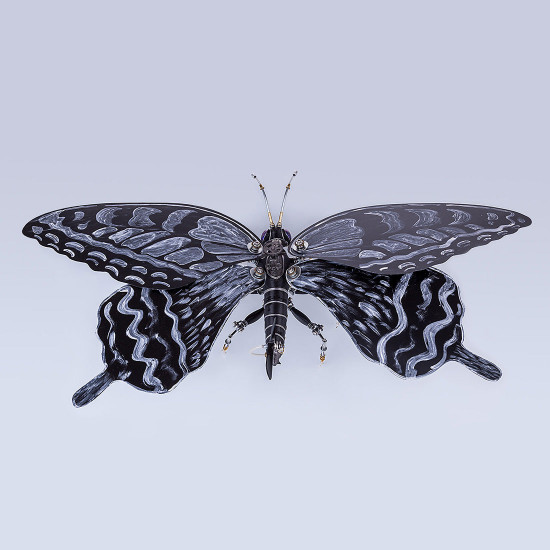 mechanical metal black and white butterfly steampunk insect sculpture art  assembled