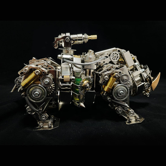 mechanical rhino 3d diy metal puzzle animal assembly model 700+pcs