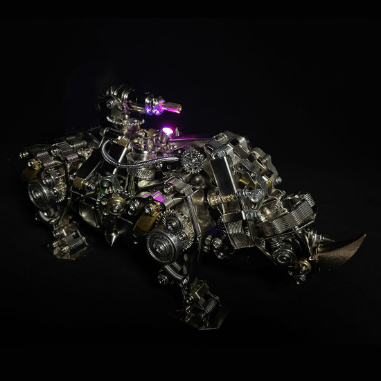 mechanical rhino 3d diy metal puzzle animal assembly model 700+pcs