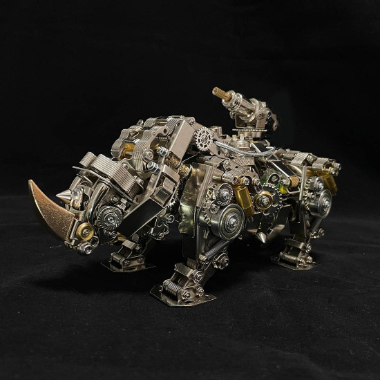 mechanical rhino 3d diy metal puzzle animal assembly model 700+pcs