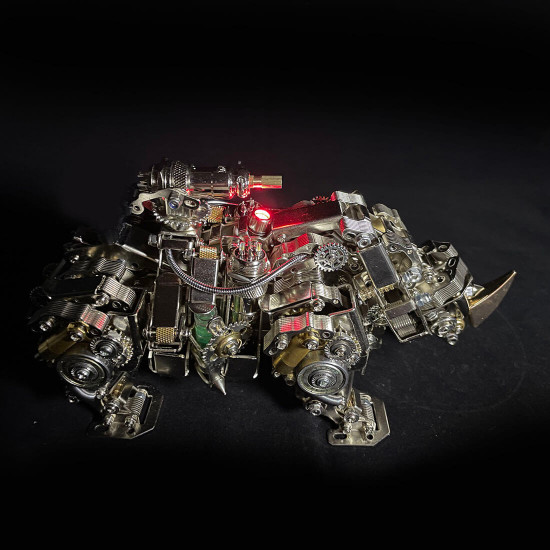 mechanical rhino 3d diy metal puzzle animal assembly model 700+pcs