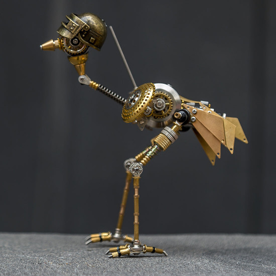 medieval steampunk knight emu bird with sword and shield 250pcs 3d metal assembly model kits