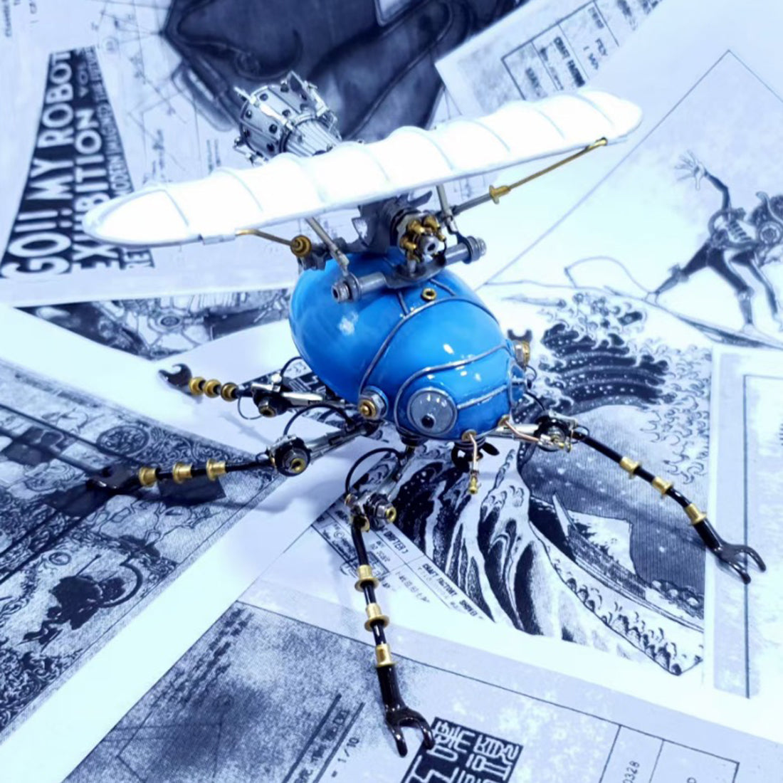 metal 3d blue fixed wing scarab steampunk sculpture bug assembled model ...