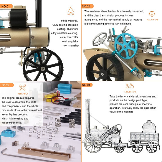 metal assembly one cylinder electric steam car model toy for adult