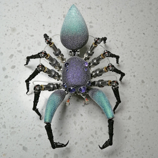 metal haplopelma lividum spider 3d steampunk bug sculpture model kits with light