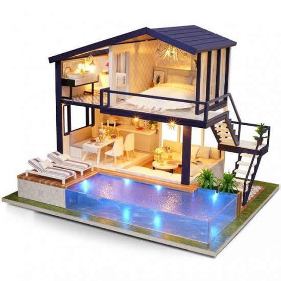 miniature house illuminated pool