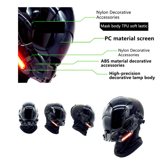 punk helmet mask for men future punk light cosplay halloween