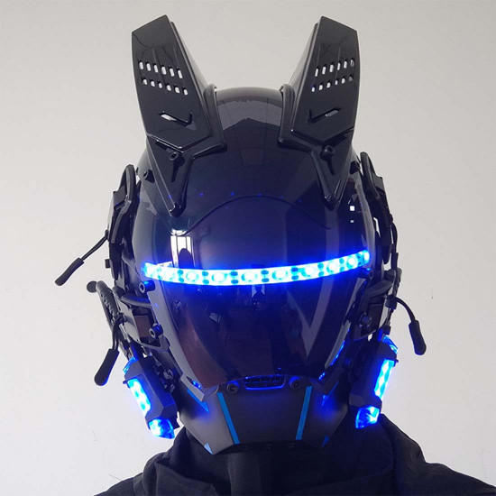 punk helmet mask with blue led light cosplay costume props for adults