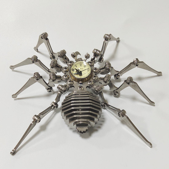 punk style 3d metal assembled spider wall clock model  for home decor