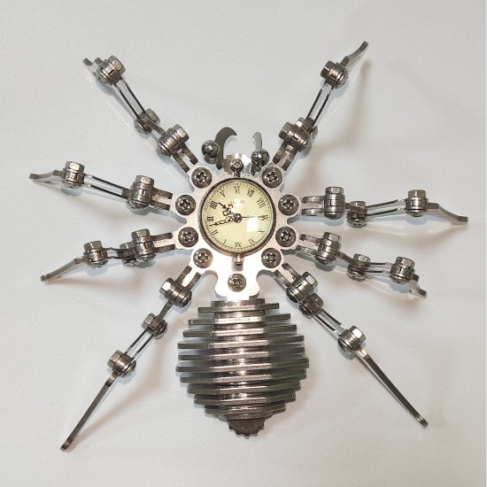 punk style 3d metal assembled spider wall clock model  for home decor