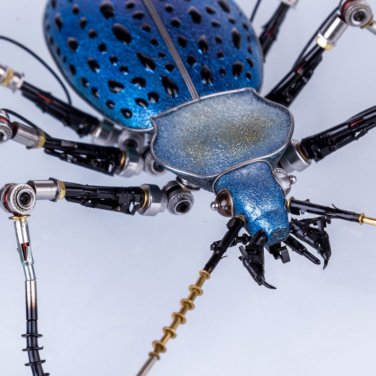 purple blue metal ground beetle steampunk assembled model kits 3d sculpture