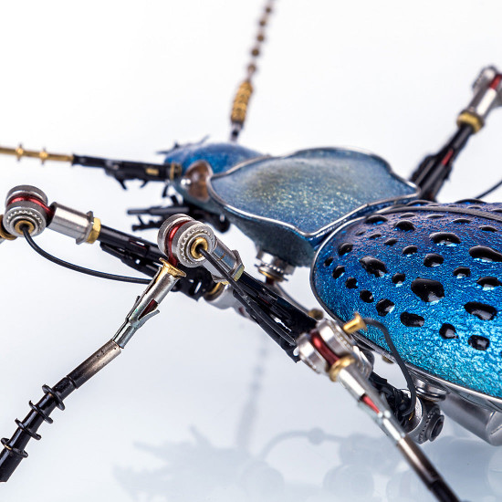 purple blue metal ground beetle steampunk assembled model kits 3d sculpture