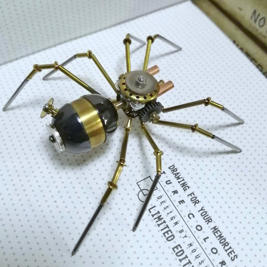 steam punk metal mechanical little wasp spider insects model crafts collection