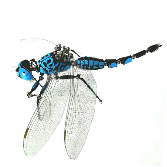 steampunk 3d metal assembled blue dragonfly insect bug sculpture model