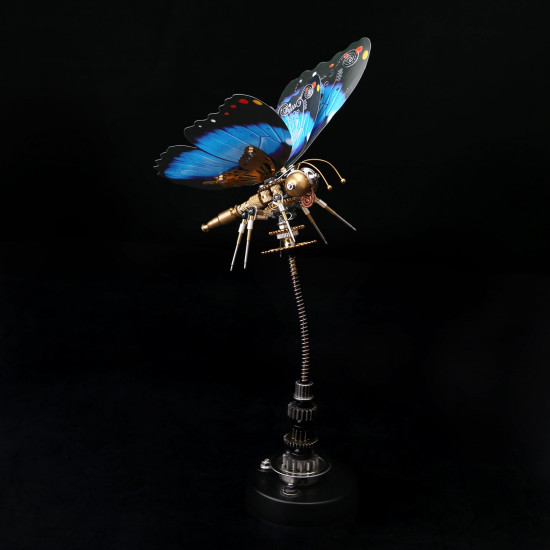 steampunk blue butterfly pipevine swallowtail model building kit with flower base