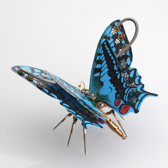 steampunk blue butterfly pipevine swallowtail model building kit with flower base