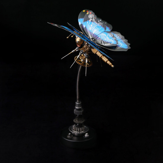 steampunk blue butterfly pipevine swallowtail model building kit with flower base