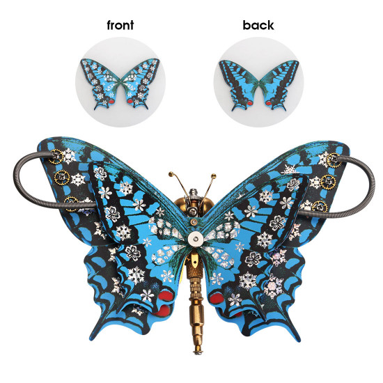 steampunk blue butterfly pipevine swallowtail model building kit with flower base