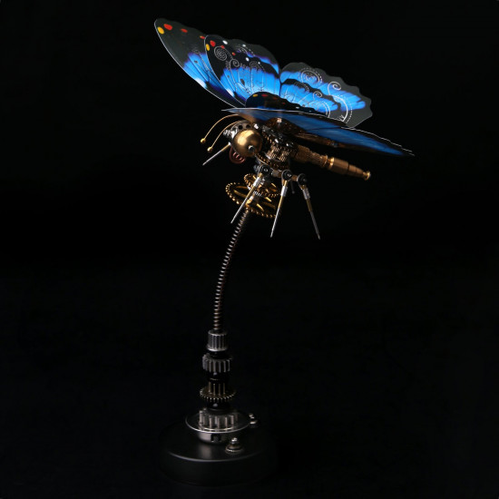 steampunk blue butterfly pipevine swallowtail model building kit with flower base