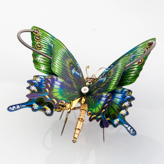 steampunk butterfly alpine black swallowtail papilio maackii model 3d diy kit with flower base