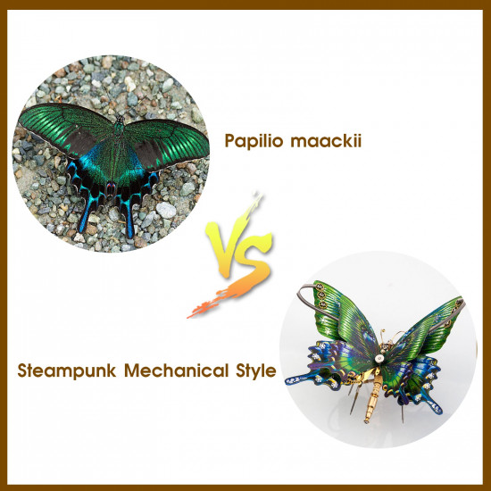 steampunk butterfly alpine black swallowtail papilio maackii model 3d diy kit with flower base