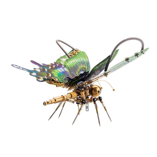 steampunk butterfly alpine black swallowtail papilio maackii model 3d diy kit with flower base