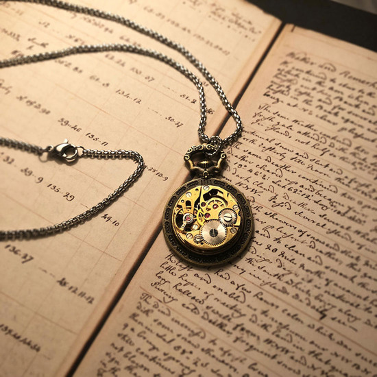 steampunk gear mechanical vintage watch necklace