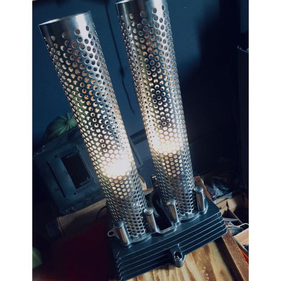 steampunk industrial style metal modified silver double cylinder chimney shape desktop lamp