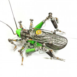 steampunk mechanical metal green locust bug insect sculptures puzzle assembled model kits