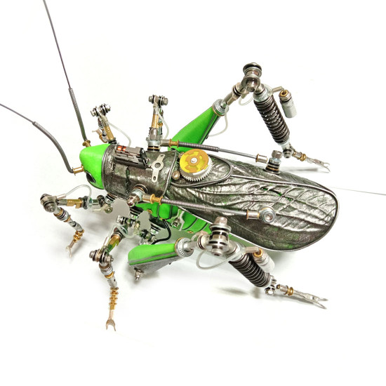 steampunk mechanical metal green locust bug insect sculptures puzzle assembled model kits