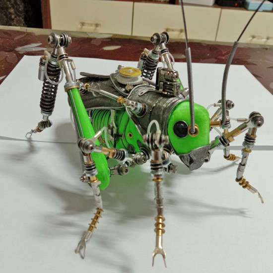 steampunk mechanical metal green locust bug insect sculptures puzzle assembled model kits