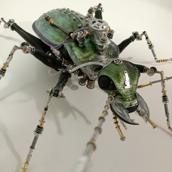 steampunk mechanical metal green ground beetle insect sculptures  assembled