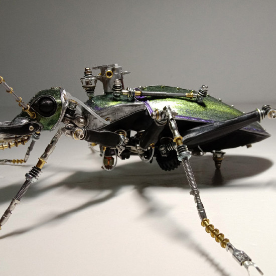 steampunk mechanical metal green ground beetle insect sculptures  assembled