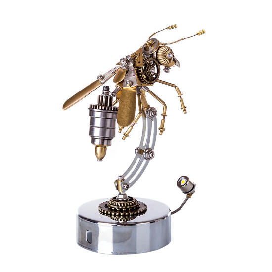 steampunk metal brass wasp bug model  insect with light handmade assembly crafts