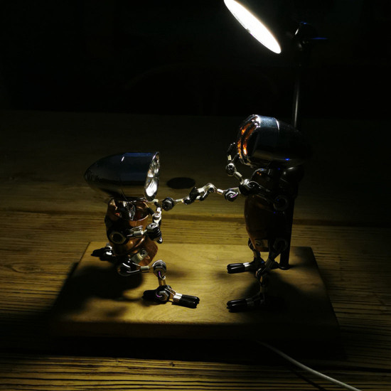 steampunk metal marriage proposal robot table lamp handmade model crafts