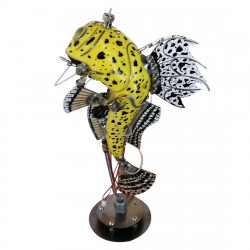 steampunk  metal yellow fish sculpture model kits 3d handmade assembled art crafts