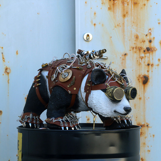 steampunk panda warrior metal model with sword -blade master