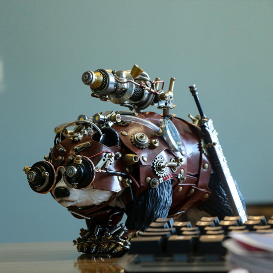 steampunk panda warrior metal model with sword -blade master