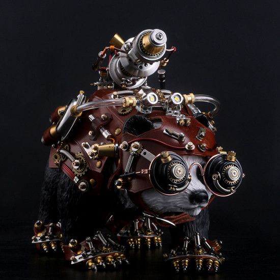 steampunk panda warrior metal model with sword -blade master