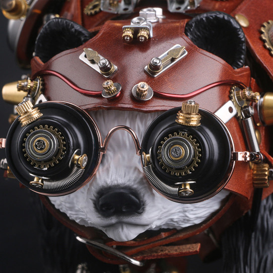 steampunk panda warrior metal model with sword -blade master