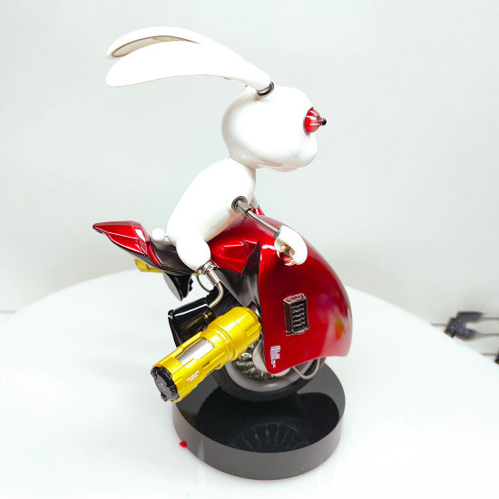 steampunk rabbit motorcyclist metal art model